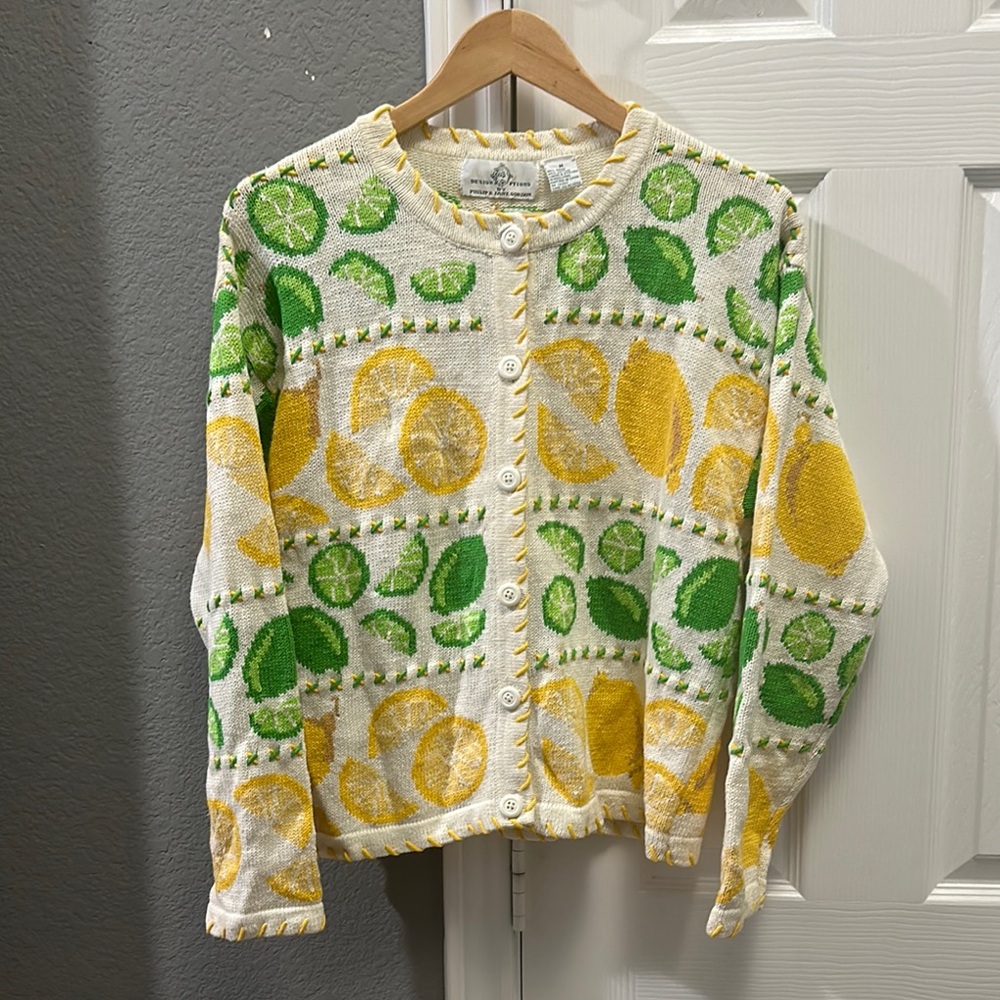 Design options by Philip & Jane Gordon limes and lemons cardigan women size M